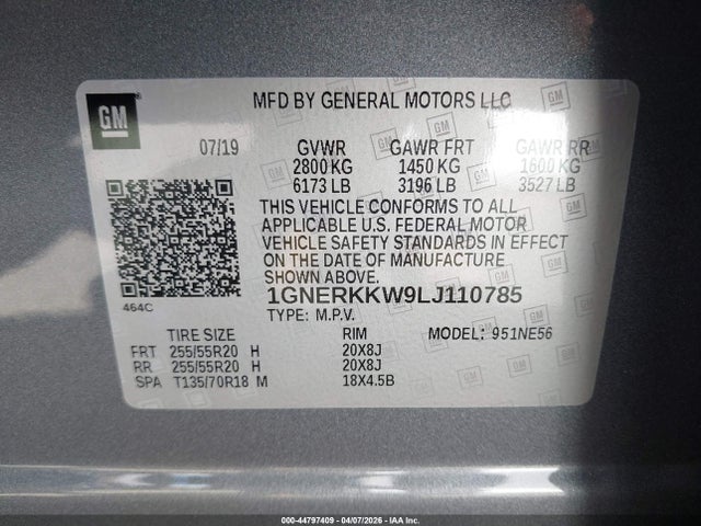 1GNERKKW9LJ110785 Chevrolet Traverse Fwd Premier