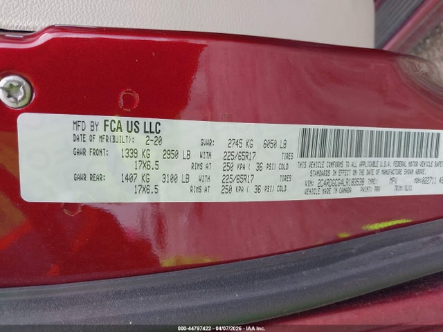 Продажа на аукционе авто 2020 Dodge Grand Caravan Sxt, vin: 2C4RDGCG4LR183538, номер лота: 44797422