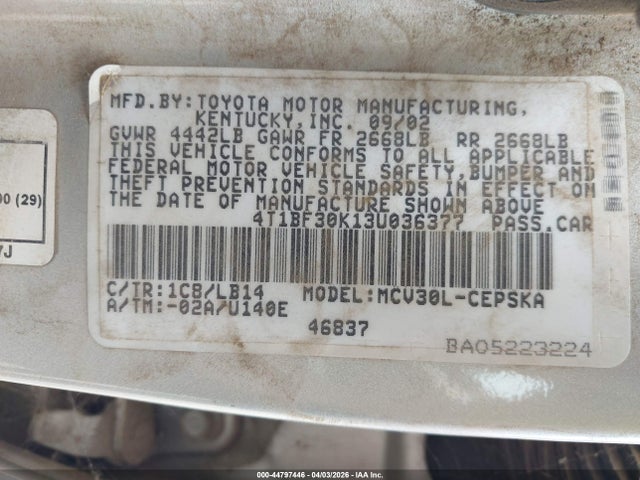 2003 TOYOTA CAMRY 4T1BF30K13U036377 Photo 8