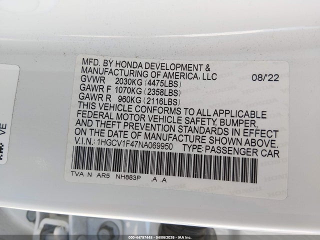 1HGCV1F47NA069950 Honda Accord Sport Special Edition
