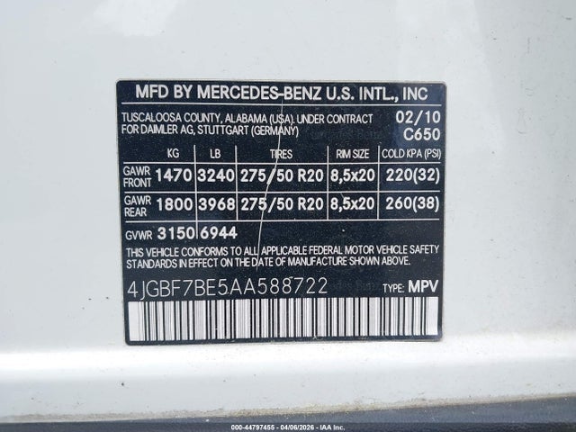 Продаж на аукціоні авто 2010 Mercedes-benz Gl 450 4matic, vin: 4JGBF7BE5AA588722, номер лоту: 44797455