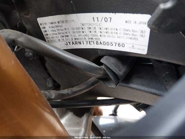 Aukcja sprzedaży 2008 Yamaha Fz1 S, vin: JYARN17E18A005760, numer aukcji: 44797466