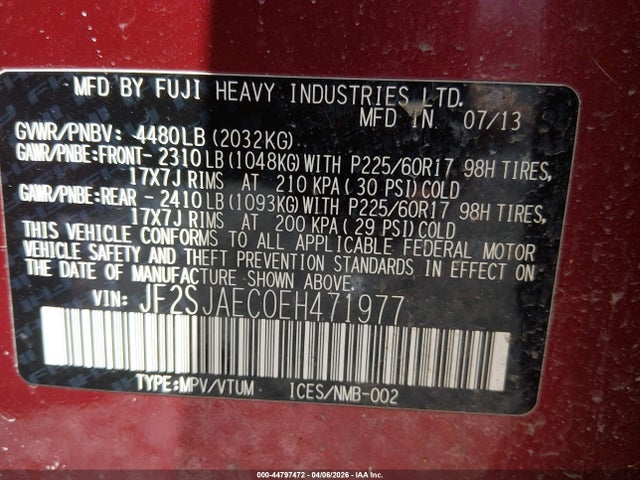 Продажа на аукционе авто 2014 Subaru Forester 2.5i Premium, vin: JF2SJAEC0EH471977, номер лота: 44797472