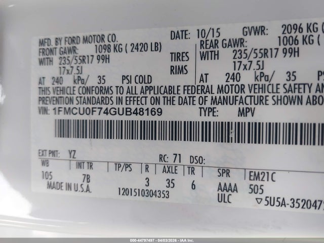 2016 FORD ESCAPE 1FMCU0F74GUB48169 Photo 8