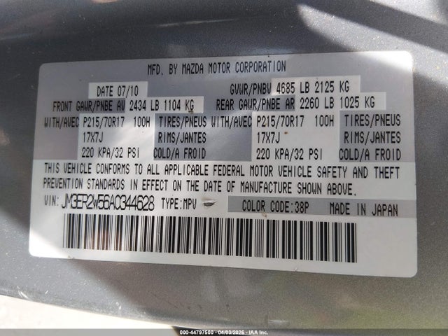 Продажа на аукционе авто 2010 Mazda Cx-7 I Sport, vin: JM3ER2W56A0344628, номер лота: 44797500