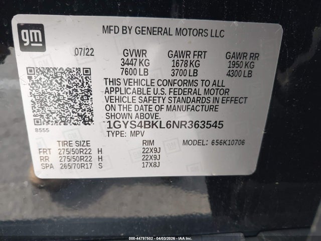 2022 CADILLAC ESCALADE 1GYS4BKL6NR363545 Photo 8