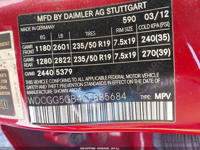 Продаж на аукціоні авто 2012 Mercedes-benz Glk 350, vin: WDCGG5GB4CF885684, номер лоту: 44797506