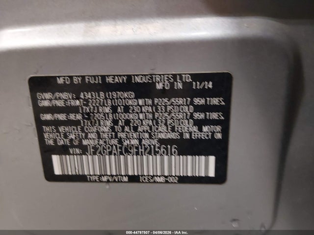 44797507 :رقم المزاد ، JF2GPAFC9FH215616 vin ، 2015 Subaru Xv Crosstrek 2.0i Premium مزاد بيع