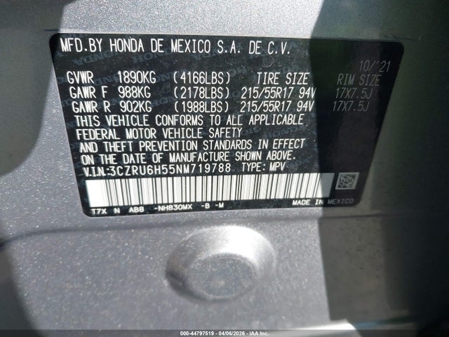 3CZRU6H55NM719788 Honda Hr-v Awd Ex