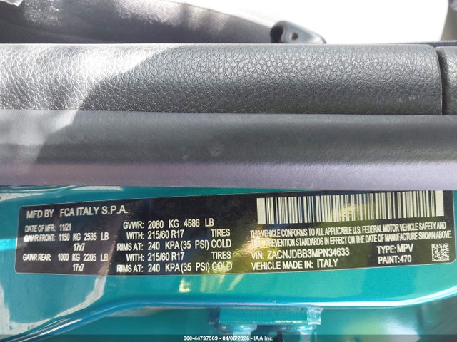 Aukcja sprzedaży 2021 Jeep Renegade Latitude 4x4, vin: ZACNJDBB3MPN34633, numer aukcji: 44797569