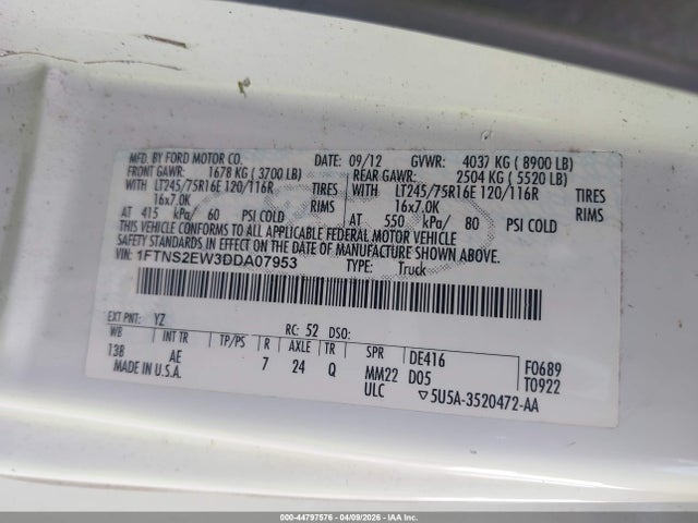 Продаж на аукціоні авто 2013 Ford E-250 Commercial, vin: 1FTNS2EW3DDA07953, номер лоту: 44797576