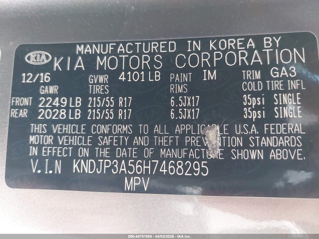 KNDJP3A56H7468295 KIA SOUL +