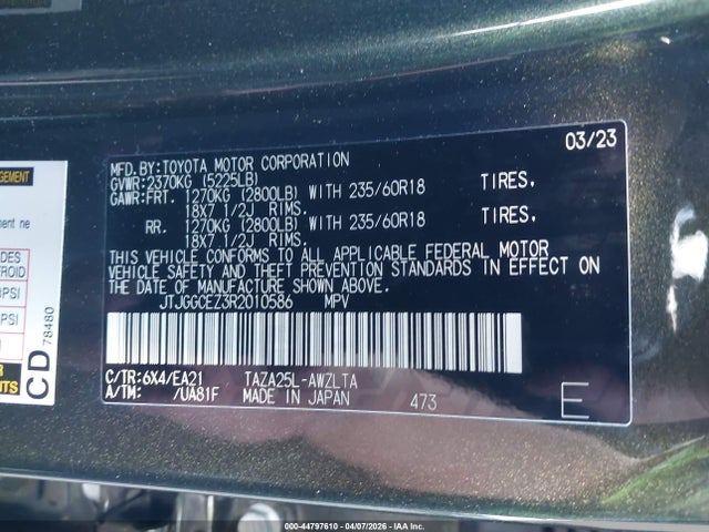 44797610 :رقم المزاد ، JTJGGCEZ3R2010586 vin ، 2024 Lexus Nx 350 Premium مزاد بيع