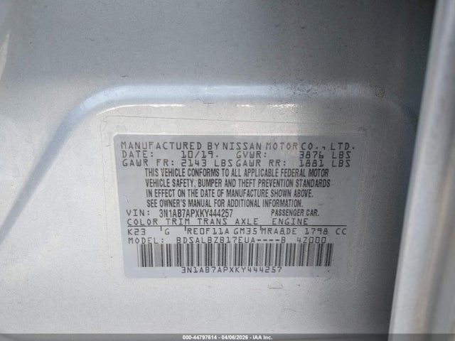 3N1AB7APXKY444257 Nissan SENTRA S