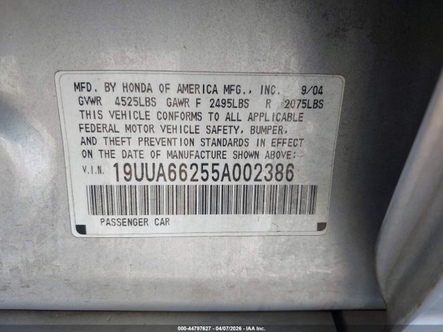 Продажа на аукционе авто 2005 Acura Tl, vin: 19UUA66255A002386, номер лота: 44797627