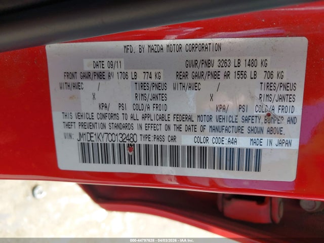 2012 Mazda Mazda2 Sport მანქანა იყიდება აუქციონზე, vin: JM1DE1KY7C0132480, აუქციონის ნომერი: 44797628