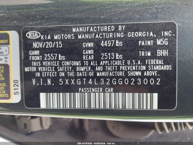 Продажа на аукционе авто 2016 Kia Optima Lx, vin: 5XXGT4L32GG023002, номер лота: 44797629