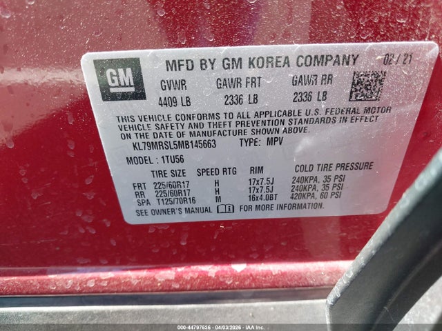 KL79MRSL5MB145663 Chevrolet Trailblazer Awd Lt