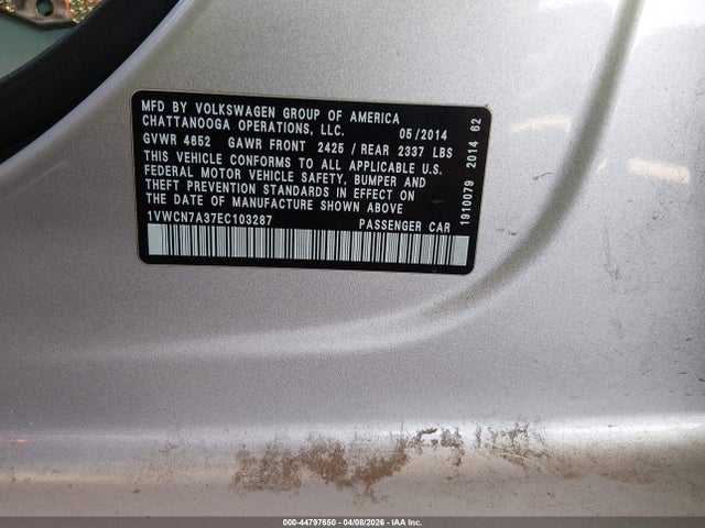 1VWCN7A37EC103287 Volkswagen Passat 2.0l Tdi Sel Premium