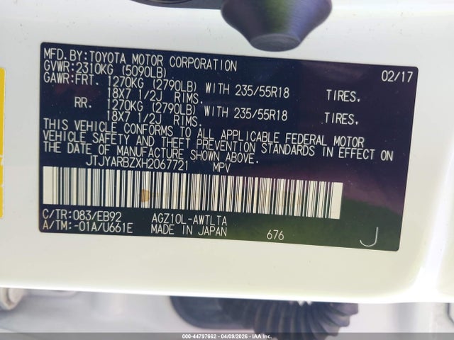 44797662 :رقم المزاد ، JTJYARBZXH2067721 vin ، 2017 Lexus Nx 200t F Sport مزاد بيع
