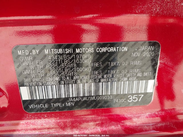 Продаж на аукціоні авто 2021 Mitsubishi Outlander Sport 2.0 Be 2wd/2.0 Es 2wd/2.0 Le 2wd/2.0 S 2wd, vin: JA4APUAU1MU009033, номер лоту: 44797691