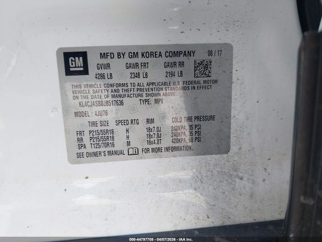 Aukcja sprzedaży 2018 Buick Encore Preferred, vin: KL4CJASB0JB517636, numer aukcji: 44797708