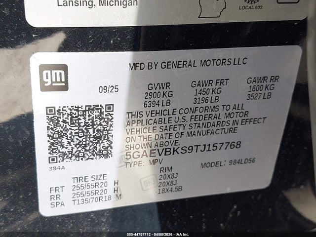 2026 Buick Enclave Sport Touring მანქანა იყიდება აუქციონზე, vin: 5GAEVBKS9TJ157768, აუქციონის ნომერი: 44797712