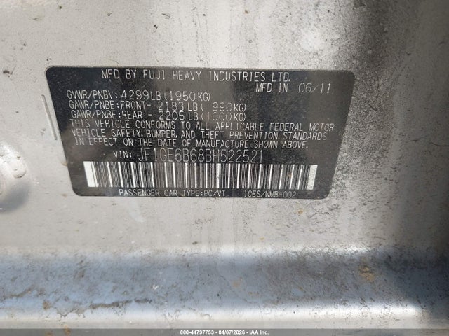 2011 SUBARU IMPREZA JF1GE6B68BH522521 Photo 8