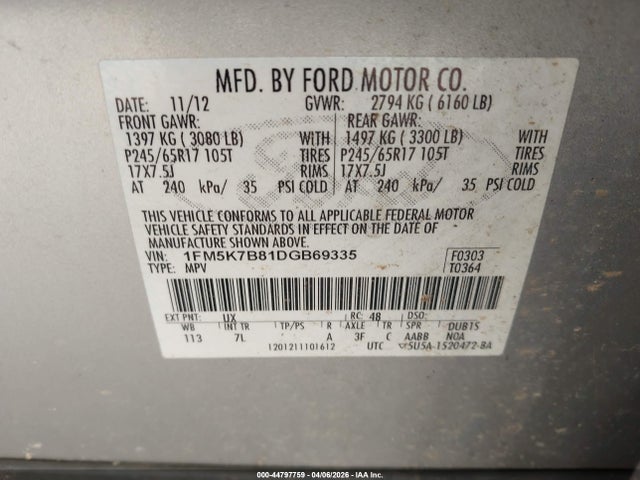 Продаж на аукціоні авто 2013 Ford Explorer, vin: 1FM5K7B81DGB69335, номер лоту: 44797759