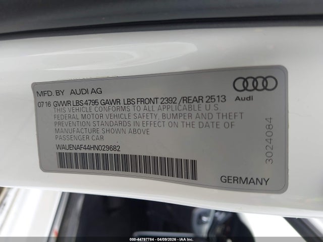 2017 Audi A4 2.0t Premium მანქანა იყიდება აუქციონზე, vin: WAUENAF44HN029682, აუქციონის ნომერი: 44797784