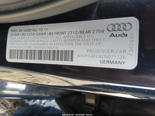 2012 AUDI A6 WAUFGAFCXCN071126 Photo 8