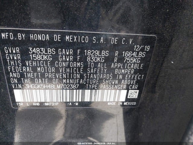 3HGGK5H48LM702387 Honda FIT LX