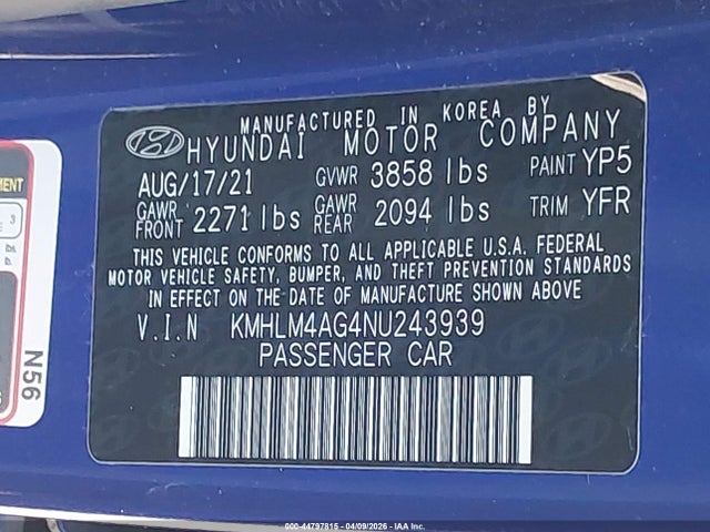 Hyundai ELANTRA SEL 2022 KMHLM4AG4NU243939 Image 9