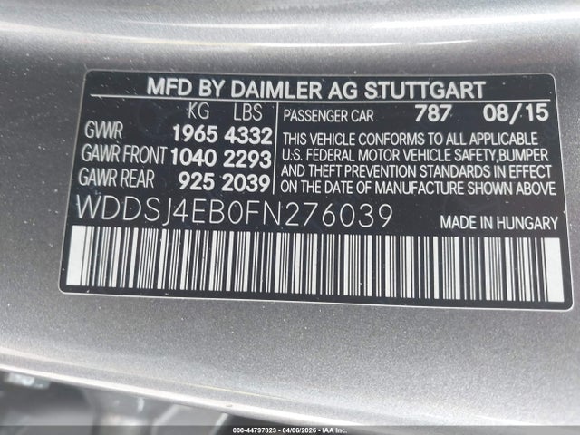 2015 Mercedes-benz Cla 250 მანქანა იყიდება აუქციონზე, vin: WDDSJ4EB0FN276039, აუქციონის ნომერი: 44797823