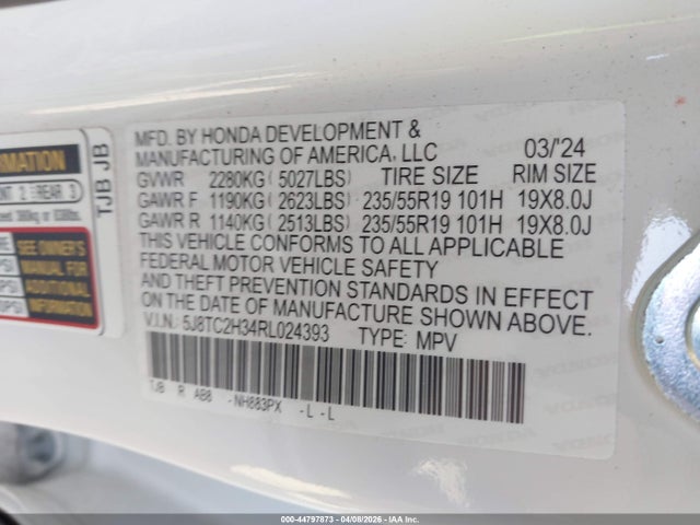 Aukcja sprzedaży 2024 Acura Rdx Standard, vin: 5J8TC2H34RL024393, numer aukcji: 44797873