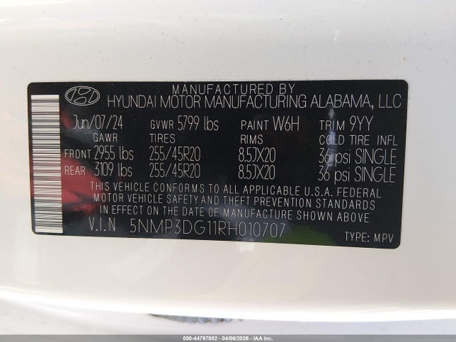 Продаж на аукціоні авто 2024 Hyundai Santa Fe Hybrid Limited, vin: 5NMP3DG11RH010707, номер лоту: 44797882