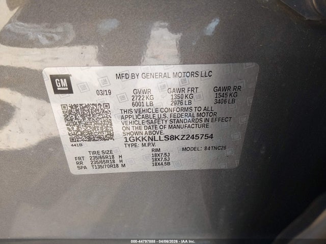 44797888 :رقم المزاد ، 1GKKNLLS8KZ245754 vin ، 2019 Gmc Acadia Sle-2 مزاد بيع