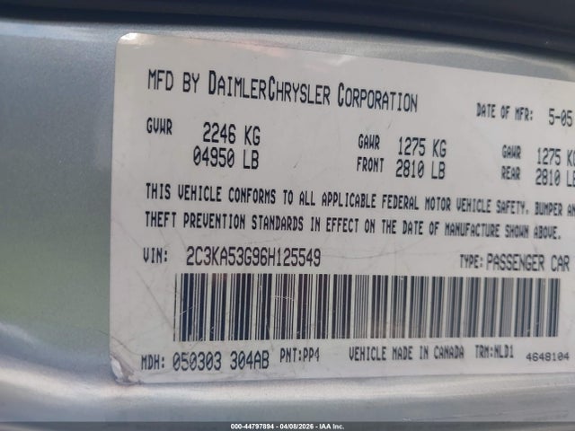 Продаж на аукціоні авто 2006 Chrysler 300 Touring, vin: 2C3KA53G96H125549, номер лоту: 44797894