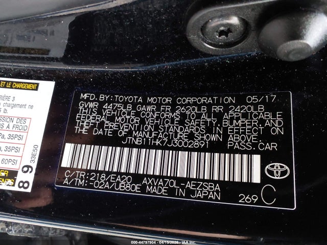 JTNB11HK7J3002891 Toyota CAMRY SE
