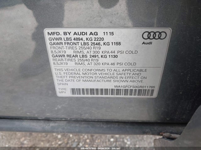 Aukcja sprzedaży 2016 Audi Q3 2.0t Premium Plus, vin: WA1GFCFS0GR011765, numer aukcji: 44797909