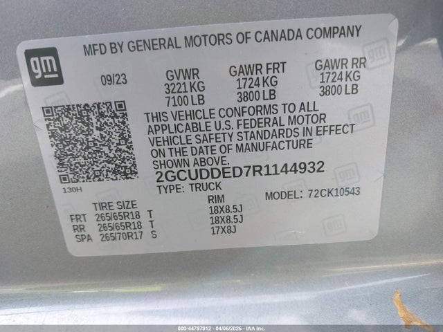 Продажа на аукционе авто 2024 Chevrolet Silverado 1500 4wd  Short Bed Lt, vin: 2GCUDDED7R1144932, номер лота: 44797912