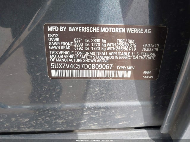 2013 Bmw X5 Xdrive35i/xdrive35i Premium/xdrive35i Sport Activity მანქანა იყიდება აუქციონზე, vin: 5UXZV4C57D0B09067, აუქციონის ნომერი: 44797913