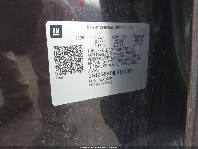 2020 Chevrolet Malibu Fwd Rs მანქანა იყიდება აუქციონზე, vin: 1G1ZG5ST4LF154762, აუქციონის ნომერი: 44797918