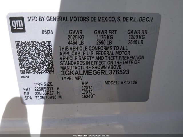 Продажа на аукционе авто 2024 Gmc Terrain Fwd Sle, vin: 3GKALMEG6RL376523, номер лота: 44797935