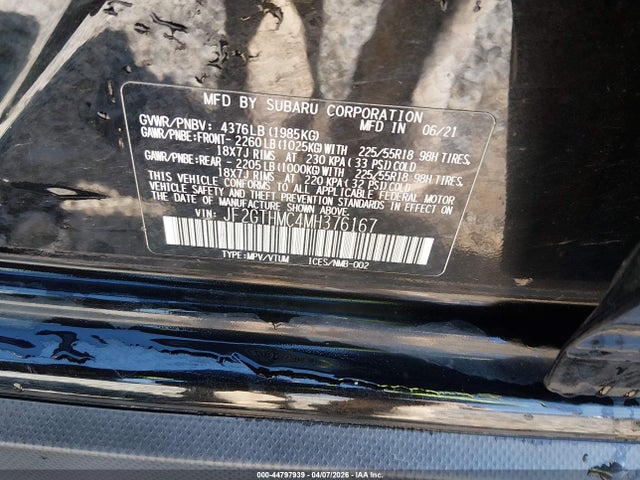 2021 Subaru Crosstrek Limited მანქანა იყიდება აუქციონზე, vin: JF2GTHMC4MH376167, აუქციონის ნომერი: 44797939