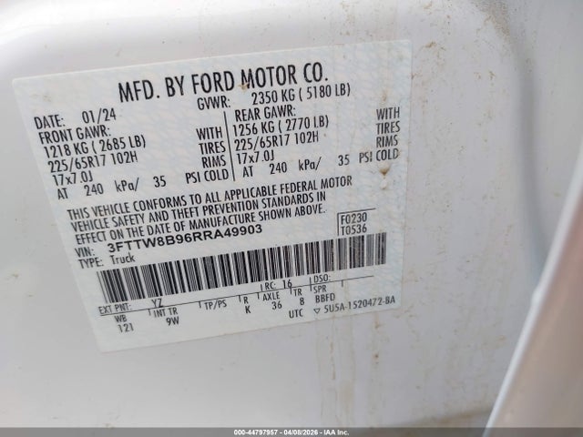 2024 FORD MAVERICK 3FTTW8B96RRA49903 Photo 8