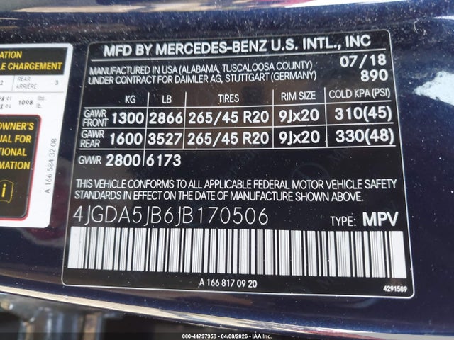 Продажа на аукционе авто 2018 Mercedes-benz Gle 350, vin: 4JGDA5JB6JB170506, номер лота: 44797958