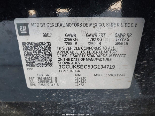 3GCUKSEC5JG134719 Chevrolet Silverado 1500 2lz