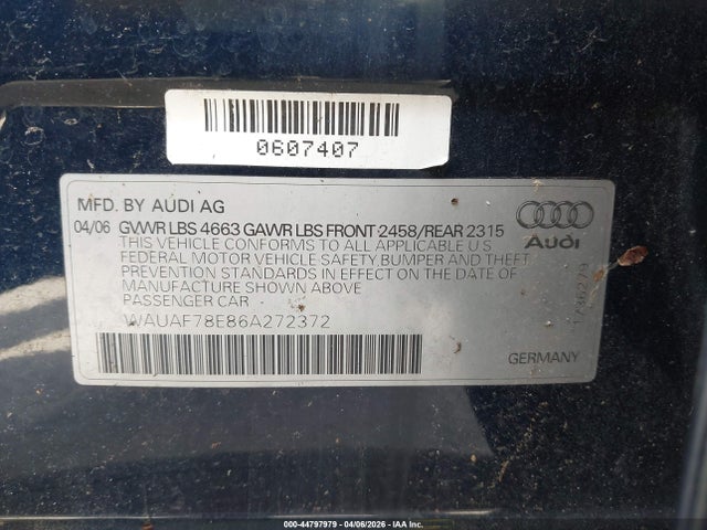 2006 AUDI A4 WAUAF78E86A272372 Photo 8