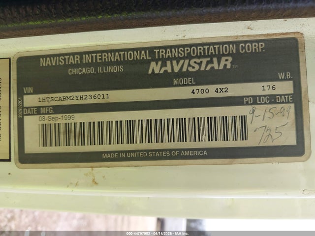 2000 International 4000 4700 მანქანა იყიდება აუქციონზე, vin: 1HTSCABM2YH236011, აუქციონის ნომერი: 44797982